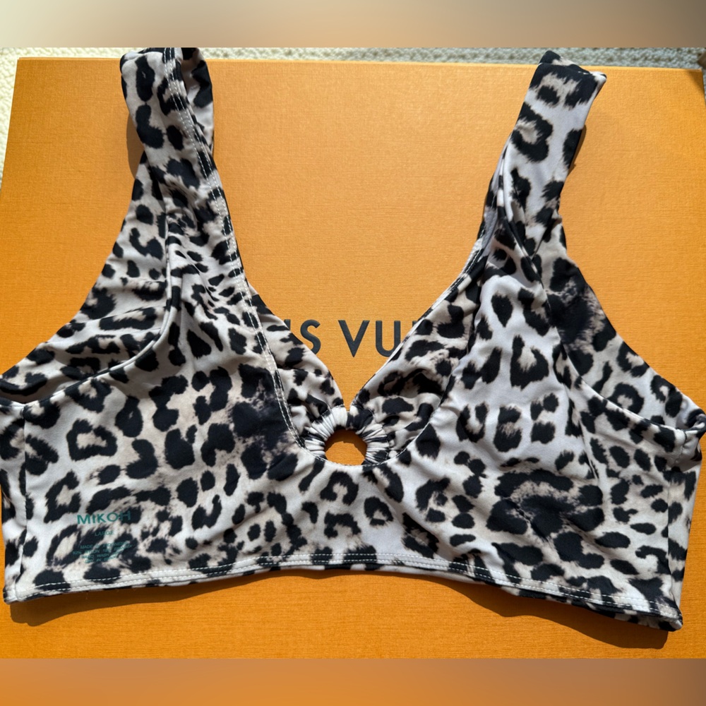Mikoh Black and Cream Animal Print Bikini Top